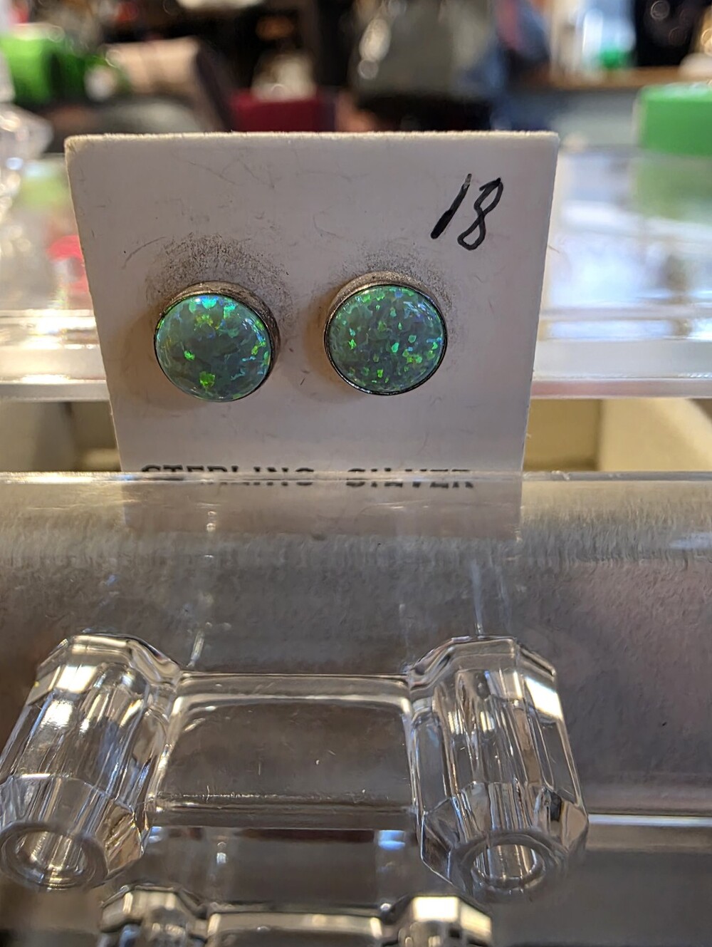 Green Opal Small Button Round Sterling Silver Stud Earrings